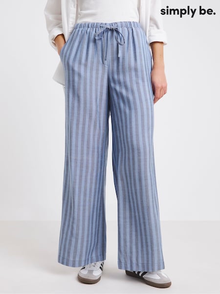 Simply Be Blue Wide Fit Tie Waist Wide Leg Trousers (H30374) | £34