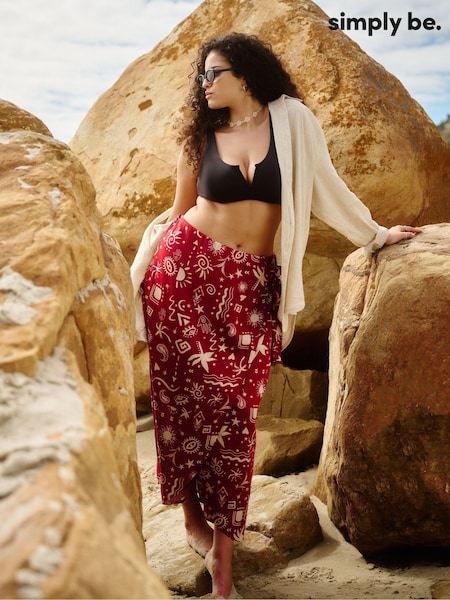 Simply Be Red Print Wrap Skirt (H30380) | £30