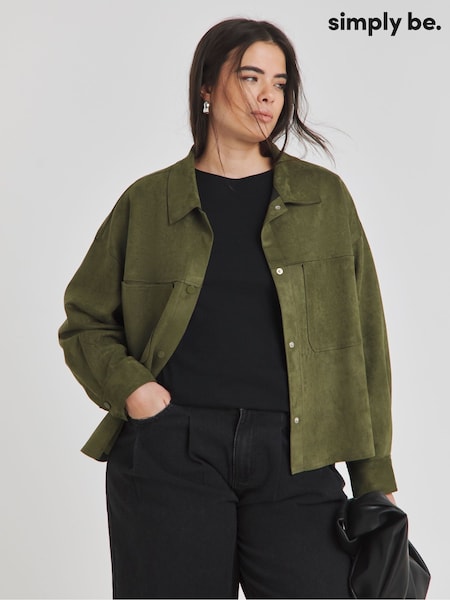 Simply Be Green Suedette Cropped Shacket (H30382) | £40
