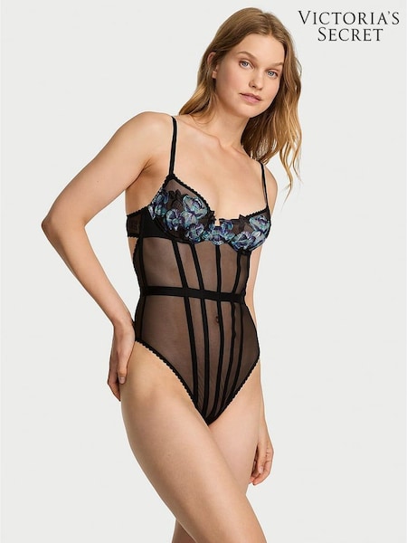 Victoria's Secret Electric Blue Orchid Embroidery Sheer Bodysuit (H30399) | £75