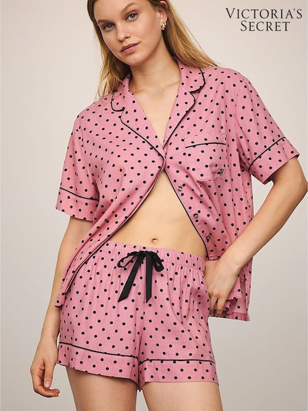 Victoria's Secret Asprin Dot Pink Flannel Short Pyjamas Set (H30405) | £49