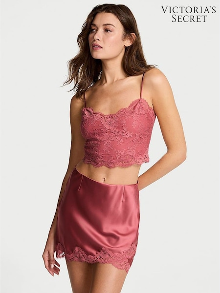 Victoria's Secret Seductive Rose Pink Satin Lace Cami and Mini Skirt Set (H30412) | £75