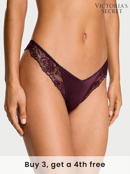 Victoria's Secret Winter Wine Red Thong Rose Lace Trim Knickers (H30428) | £14
