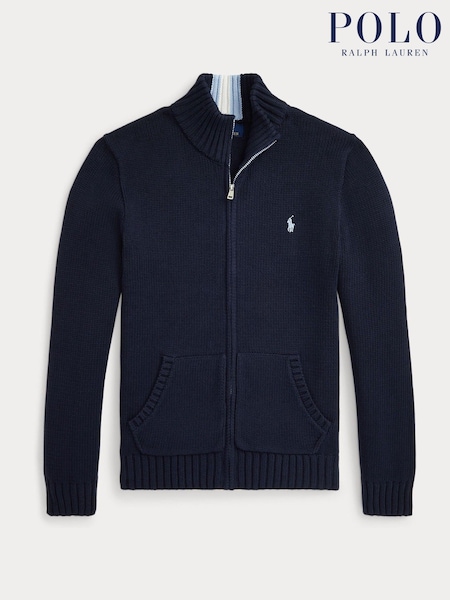 Polo Ralph Lauren Blue Boys Zip Through Mock Neck Knitted Jumper (H30555) | £105 - £115