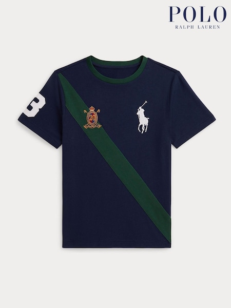 Polo Ralph Lauren Blue Boys Contrast Varsity Style T-Shirt (H30562) | £49 - £55
