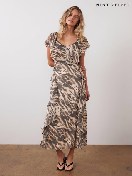 Mint Velvet Natural Animal Print Cape Sleeve Maxi Dress (H30600) | £160