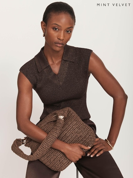 Mint Velvet Brown Sleeveless Knit Top (H30606) | £79