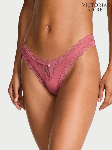 Victoria's Secret Seductive Rose Pink Lace Trim Brazilian Knickers (H30772) | £14