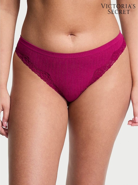 Victoria's Secret Fresh Jam Purple Thong Rib Lace Trim Knickers (H30786) | £9