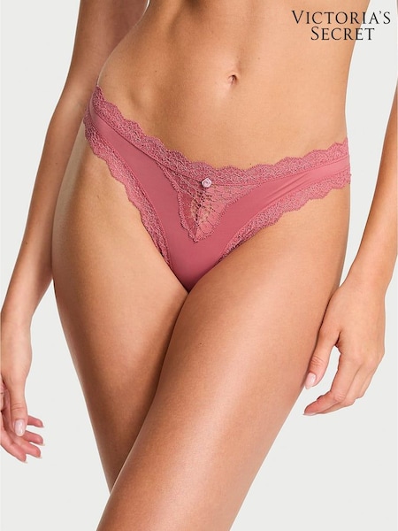 Victoria's Secret Seductive Rose Pink Lace Trim Thong Knickers (H30798) | £14