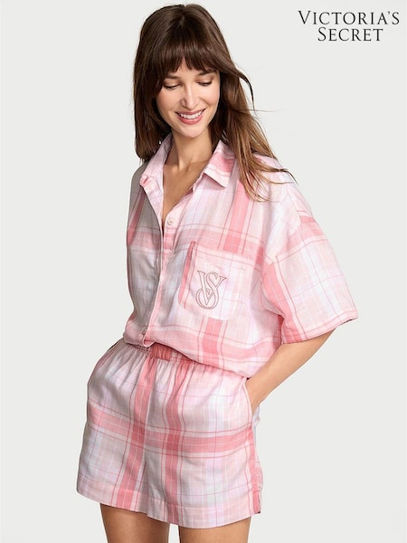 Victoria's Secret Heather Pink Petal/Rally Bold Plaid Cotton Modal Short Pyjamas Set (H30801) | £49