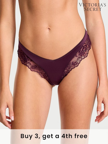 Victoria's Secret Winter Wine Red Cheeky Rose Lace Trim Knickers (H30817) | £14