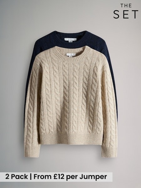 The Set 2 Pack Cable Knit Jumpers Navy/Grey (H30844) | £24 - £28