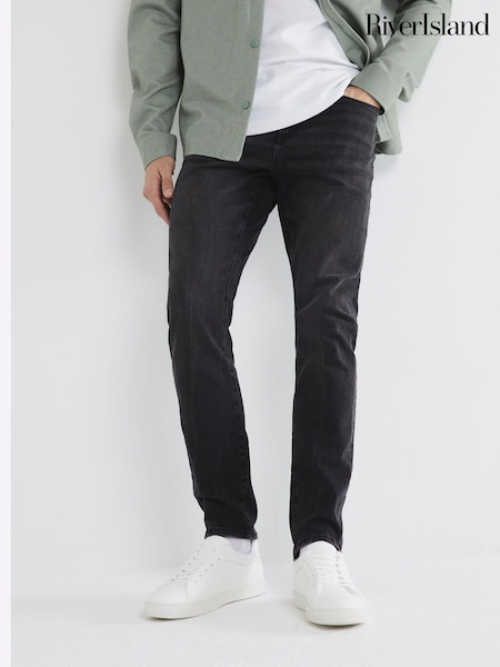 River Island Black Skinny Fit Stretch Washed Jeans (H30882) | £40