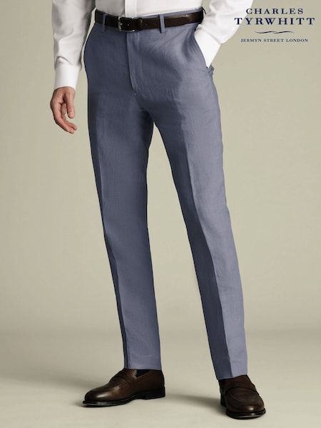 Charles Tyrwhitt Blue Slim Fit 100% Linen Trousers (H34855) | £120