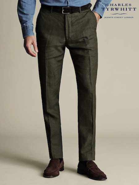 Charles Tyrwhitt Green Slim Fit Slim Fit 100% Linen Trousers (H34859) | £120