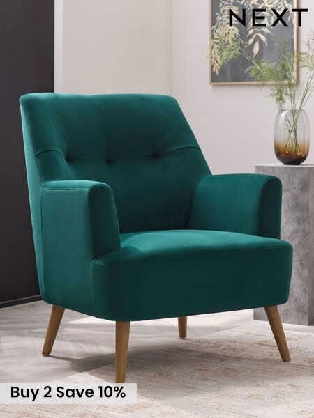 Soft Velvet Juniper Teal Carter Large Accent Chair (H34929) | £350