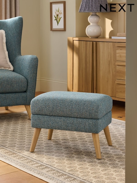 Chunky Marl Mid Blue Pendry Storage Footstool (H34938) | £110