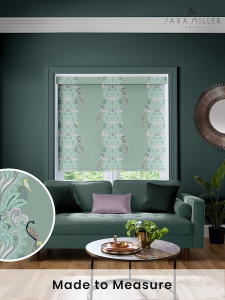 Sara Miller Sage Green Peacock Filigree Made to Measure Roller Blind (H35000) | £58