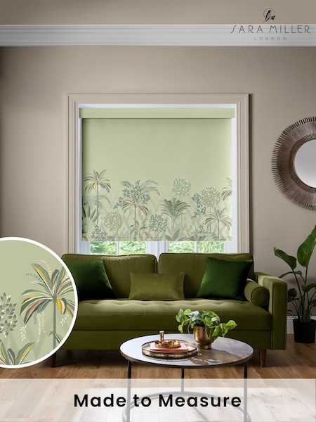 Sara Miller Soft Olive Green Palm Garden Border Made to Measure Roller Blind (H35001) | £58