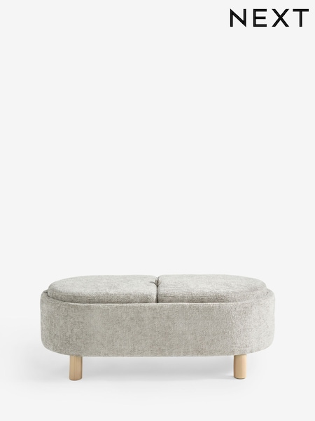 Chunky Chenille Light Grey Ashton Upholstered Large Storage Stool (H35066) | £250