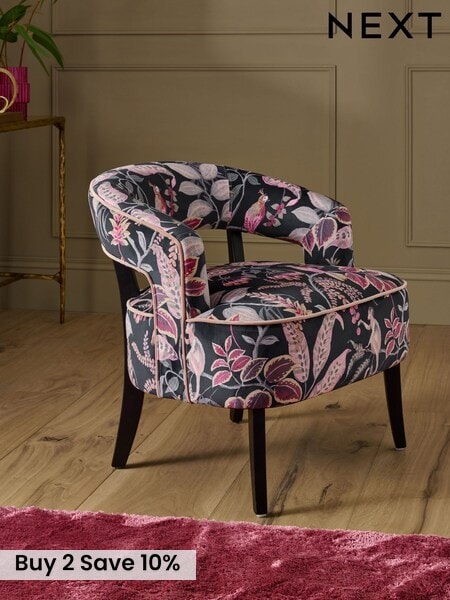 Tropical Monkey Print Navy Blue Remi Wood Accent Chair (H35079) | £240