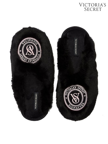 Victoria's Secret Black Closed Toe Faux Fur Slippers (H35331) | £35