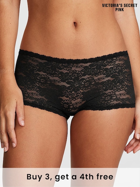 Victoria's Secret PINK Black Short Floral Lace Knickers (H35334) | £9