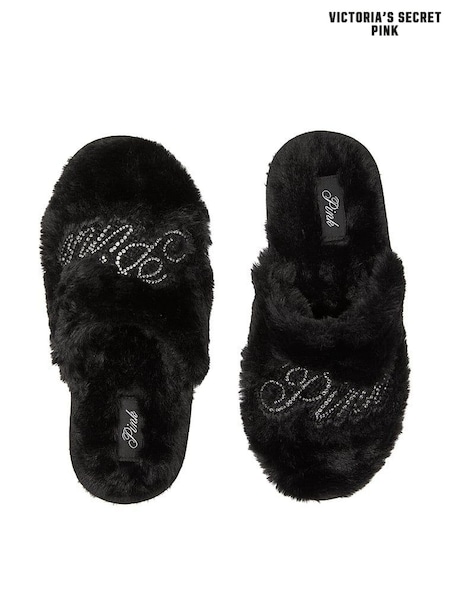 Victoria's Secret PINK Black Faux Fur Slippers (H35343) | £29