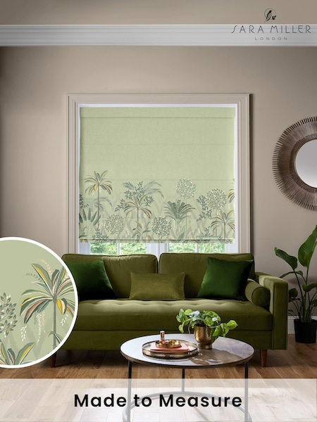 Sara Miller Soft Olive Green Palm Garden Border Made to Measure Roman Blind (H35346) | £79