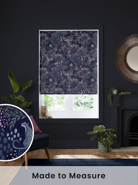 Sara Miller Midnight Blue Faux Silk Leopard Made to Measure Roman Blind (H35354) | £89