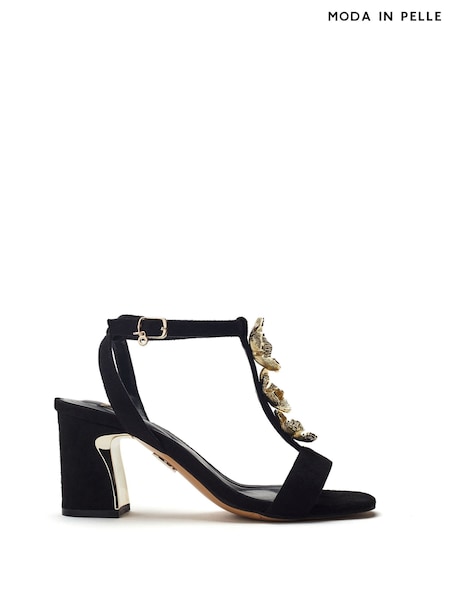 Moda in Pelle Silver Neillia Metal Floral Print Trim Block Heel Comfort Sandals (H35452) | £89
