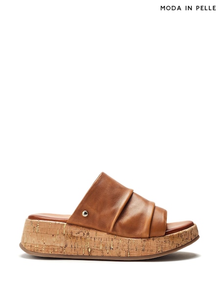 Moda in Pelle Kalimeres Low Cork Flatform Sandals With Ruche Leather Upper (H35461) | £79