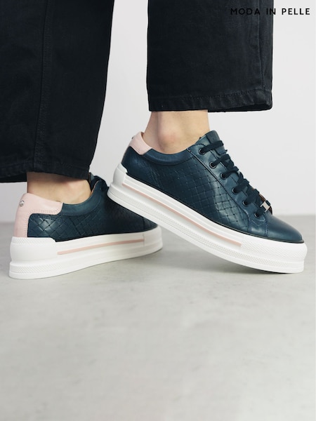 Moda in Pelle Blush Woven Side Panel Detail Chunky Lace Up Leather Trainers (H35462) | £129