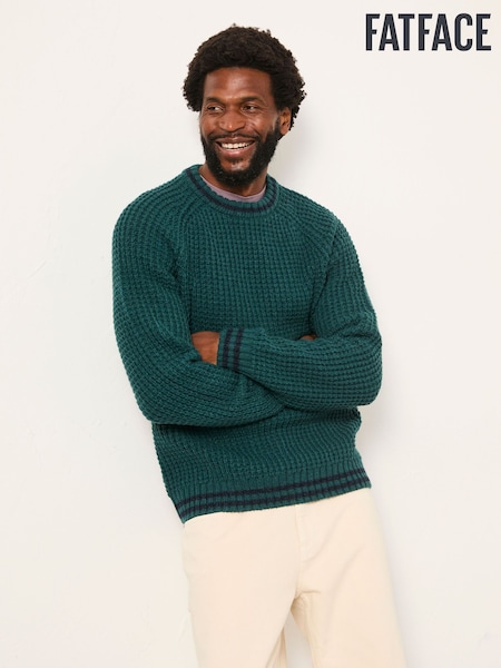 FatFace Emerald Green Tipped Crew Neck Knitted Jumper (H35483) | £62