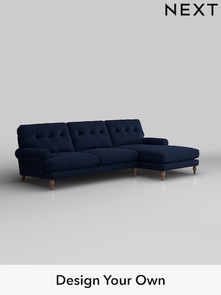 Luxe Chenille/Navy Blue Erin Buttoned Back Deep Relaxed Sit (H35713) | £2,150