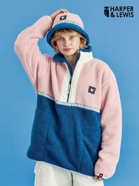 Harper & Lewis Pink Logan 1/4 Zip Sherpa Fleece (H35736) | £75