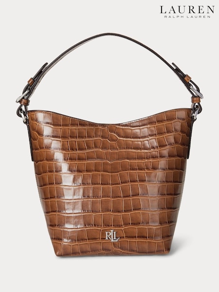 Lauren Ralph Lauren Tobacco Witley Croc-Embossed Medium Bucket Bag (H35846) | £399