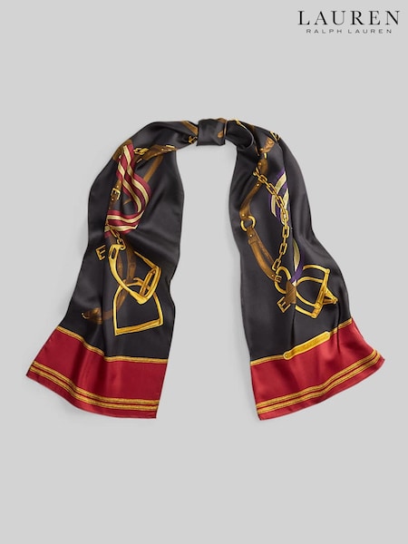 Lauren Ralph Lauren Black Long Bridal Chain Pattern Necktie Satin Scarf (H35871) | £89