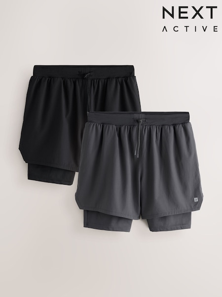 Black Active 2-In-1 Shorts 2 Pack (H35880) | £58