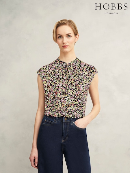 Hobbs Blue Maeve Printed Top (H35917) | £45