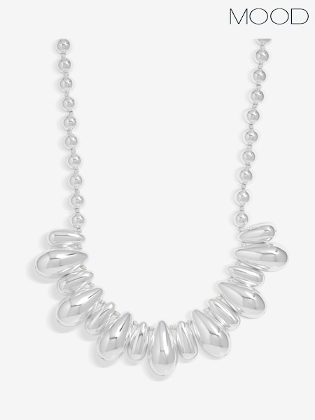Mood Silver Tone Polished Dome Droplet Necklace (H35919) | £22