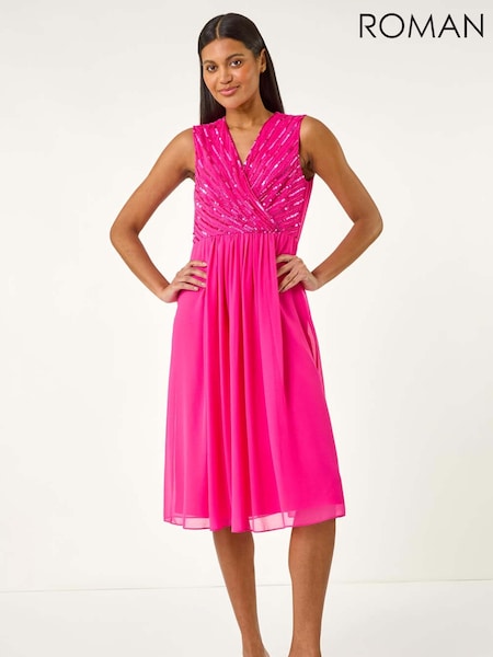 Roman Pink Bead Embellished Dress (H35992) | £115