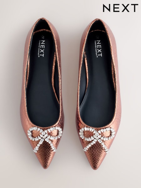 Bronze Forever Comfort® Pointed Toe Jewelled Bow Flat Shoes (H36038) | £38