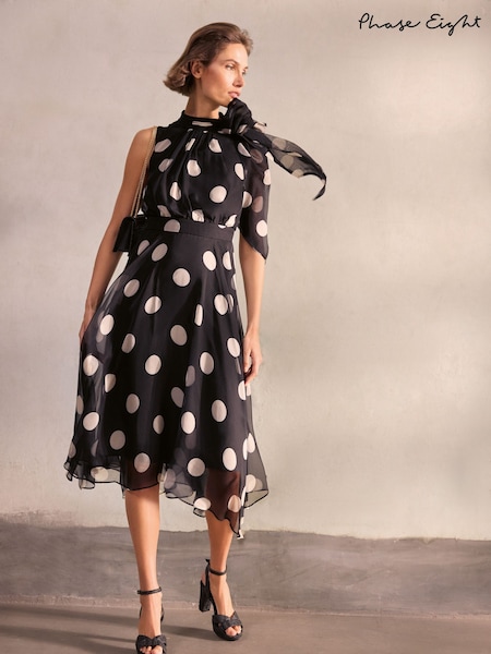 Phase Eight Black Lucinda Spot Dress (H36133) | £159