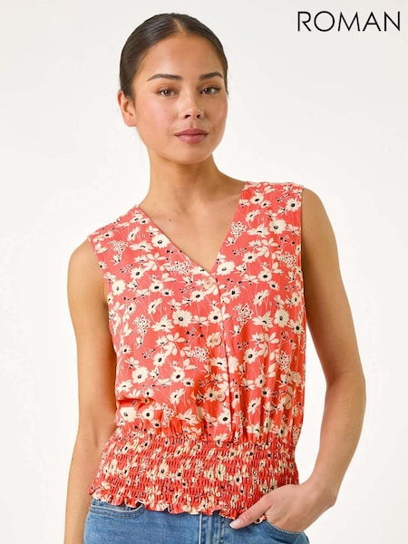 Roman Pink Petite Ditsy Shirred Blouson Blouse (H36181) | £32