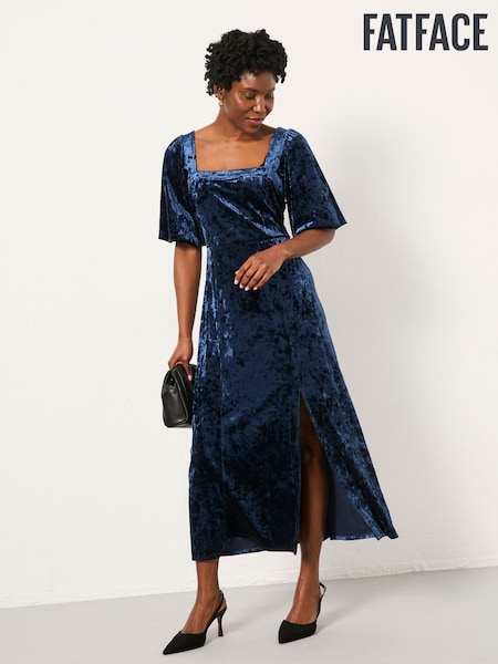 FatFace Isla Indigo Blue Velvet Midi Dress (H36274) | £72