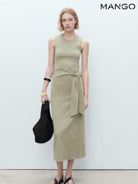 Mango Green Cotton Knot Detail Midi Dress (H36454) | £26