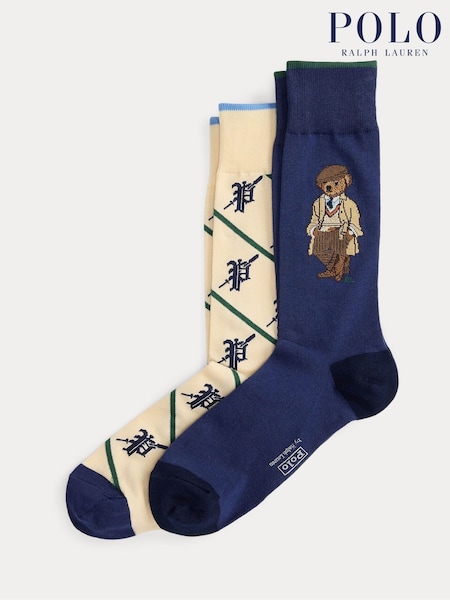 Polo Ralph Lauren Blue Bear Ankle Socks 2 Pack (H36742) | £30