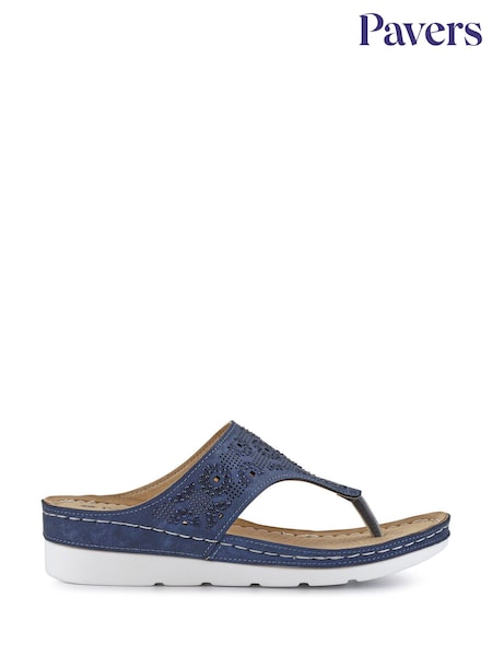 Pavers Blue Heeled Toe-Post Wedges Sandals (H36964) | £28